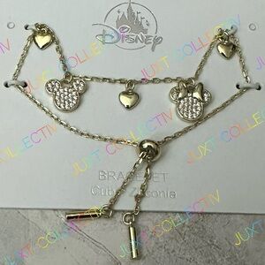NWT Disney Parks Mickey & Minnie Icons Rhinestone Gold Heart Bracelet